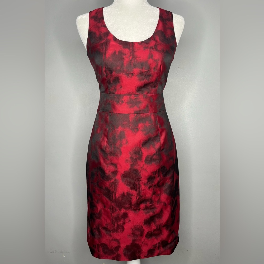 Banana Republic Deep Red Brocade Jacquard Scoop Neck Fitted Lined Sheath Dress M